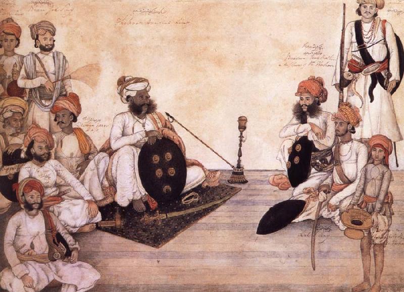 unknow artist Thakur Daulat Singh,His Minister,His Nephew and Others in a Council oil painting image